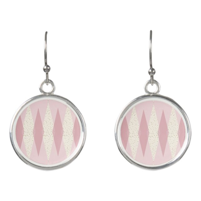 Mid Century Modern Pink Argyle Drop Earrings (Front)