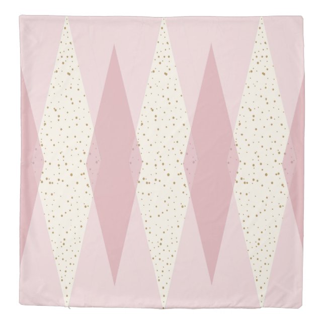 Mid Century Modern Pink Argyle Duvet Cover (Back)