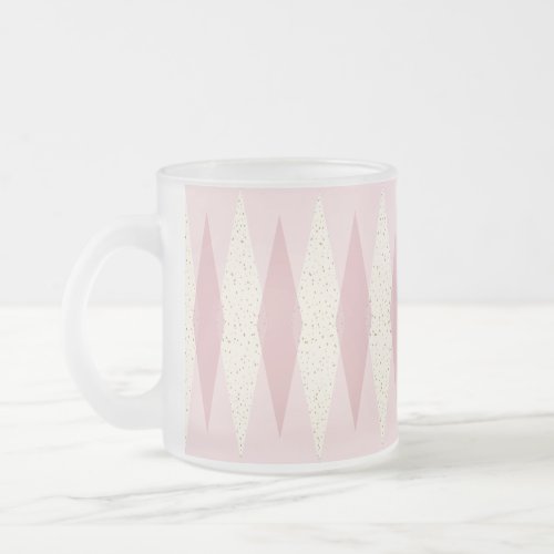 Mid Century Modern Pink Argyle Frosted Glass Mug