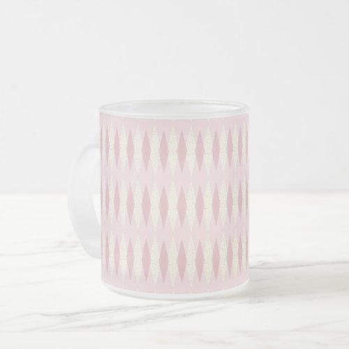 Mid Century Modern Pink Argyle Frosted Glass Mug