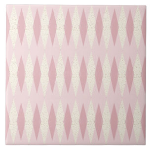 Mid Century Modern Pink Argyle Large Ceramic Tile