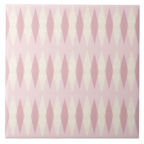 Mid Century Modern Pink Argyle Large Ceramic Tile