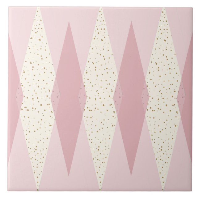 Mid Century Modern Pink Argyle Large Ceramic Tile (Front)
