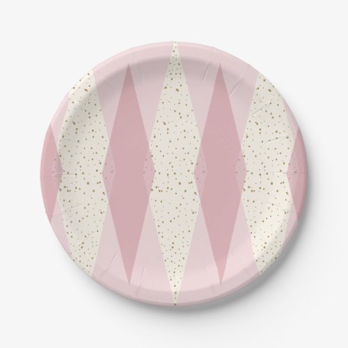 Mid Century Modern Pink Argyle Paper Plates