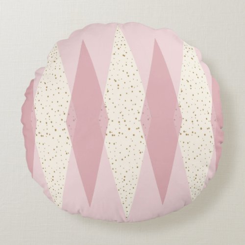 Mid Century Modern Pink Argyle Round Pillow