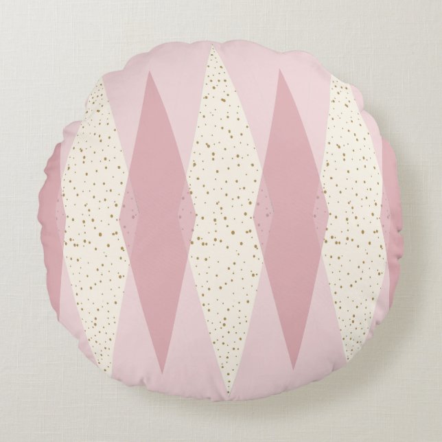 Mid Century Modern Pink Argyle Round Pillow (Front)