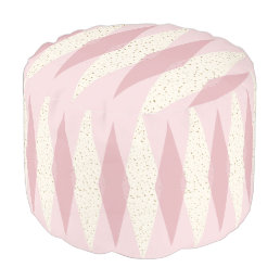 Mid Century Modern Pink Argyle Round Pouf