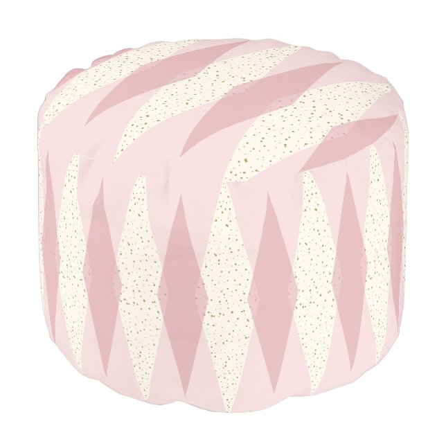Mid Century Modern Pink Argyle Round Pouf (Angled Front)