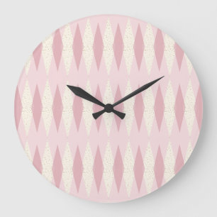 Mid Century Modern Pink Argyle Round Wall Clock