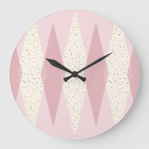 Mid Century Modern Pink Argyle Round Wall Clock