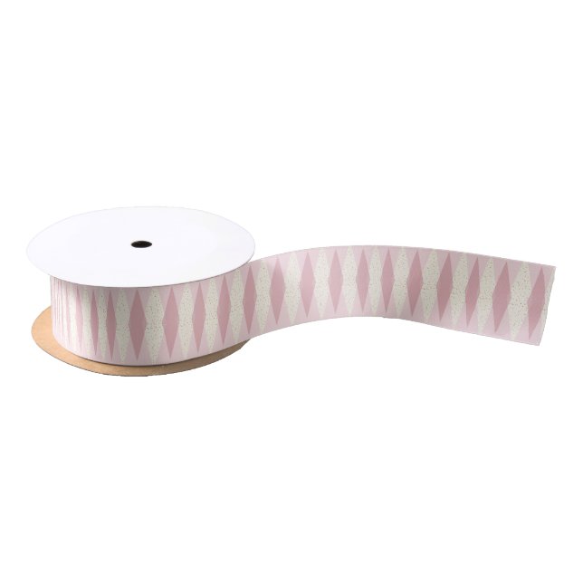 Mid Century Modern Pink Argyle Satin Ribbon (Spool)