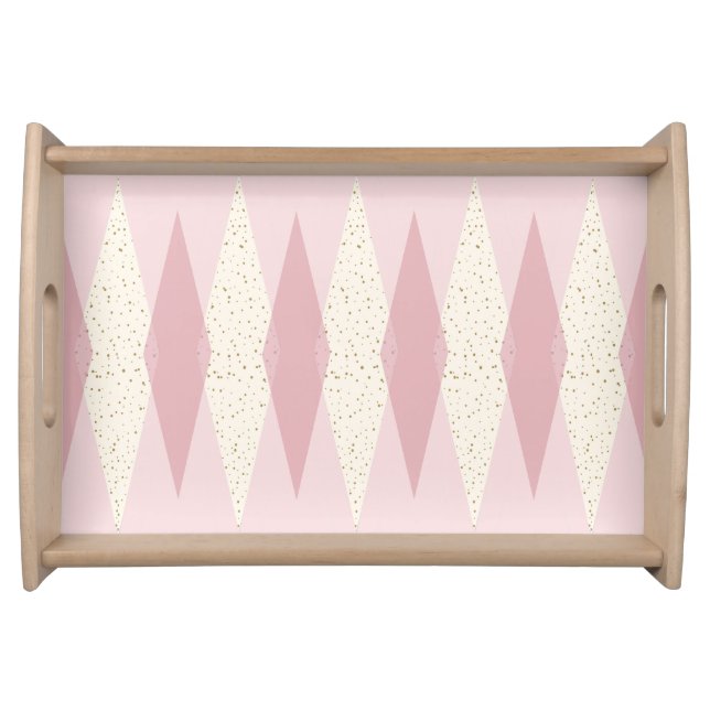 Mid Century Modern Pink Argyle Serving Tray (Front)