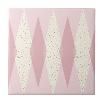 Mid Century Modern Pink Argyle Small Ceramic Tile by StrangeLittleOnion at Zazzle