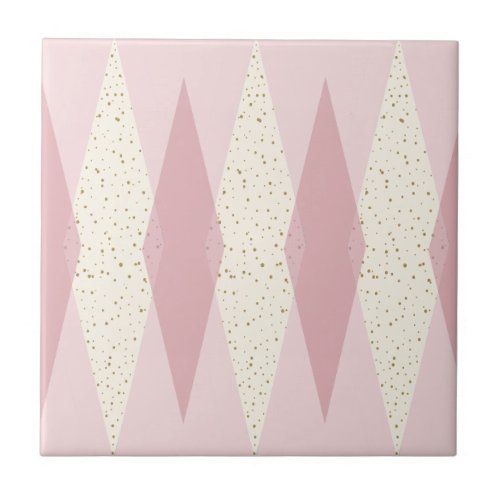 Mid Century Modern Pink Argyle Small Ceramic Tile