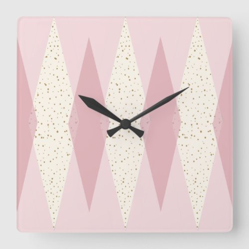 Mid Century Modern Pink Argyle Square Wall Clock