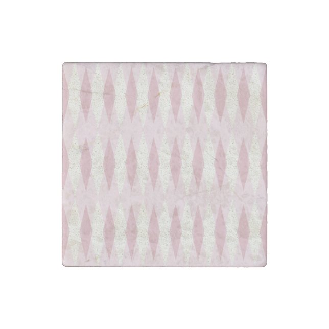 Mid Century Modern Pink Argyle Stone Magnet (Front)