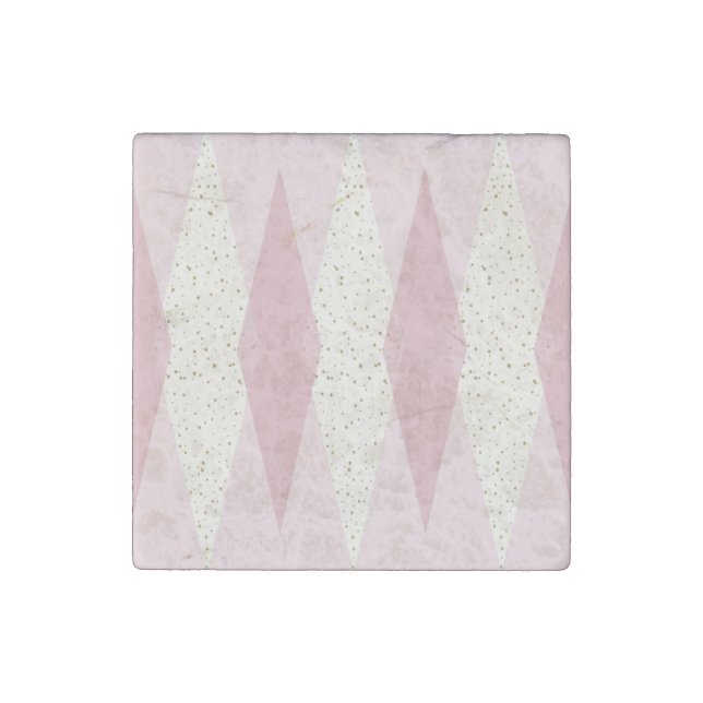 Mid Century Modern Pink Argyle Stone Magnet (Front)