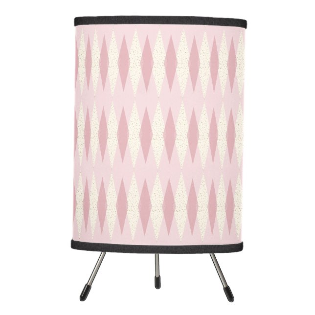 Mid Century Modern Pink Argyle Tripod Lamp (Front)