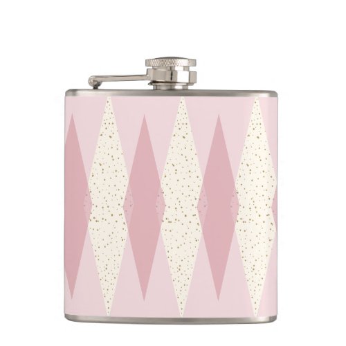 Mid Century Modern Pink Argyle Vinyl Wrapped Flask