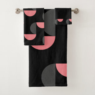 Mid-Century Modern Pink black and gray  Bath Towel Set