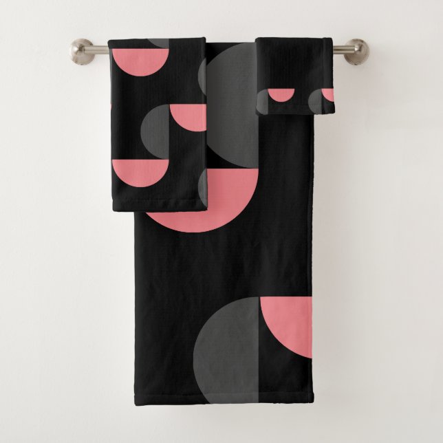 Mid-Century Modern Pink black and gray  Bath Towel Set (Insitu)