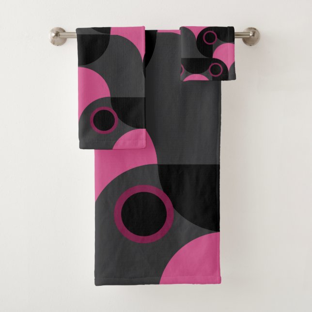 Mid-Century Modern Pink black and gray     Bath Towel Set (Insitu)
