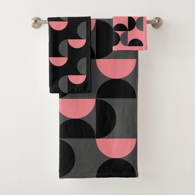 Mid-Century Modern Pink Black and Gray   Bath Towel Set (Insitu)