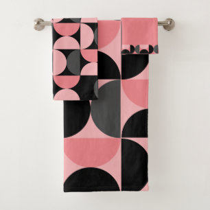 Mid-Century Modern Pink black and gray Bath Towel Set