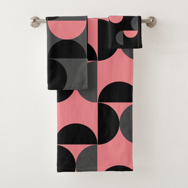 Mid-Century Modern Pink black and gray Bath Towel Set (Insitu)