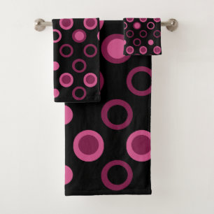 Mid-Century Modern pink, black and gray dots Bath Towel Set