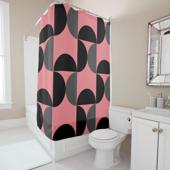 Mid-Century Modern Pink black and gray  Shower Curtain (In Situ)
