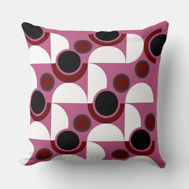 Mid-Century Modern pink, black and gray        Throw Pillow (Front)