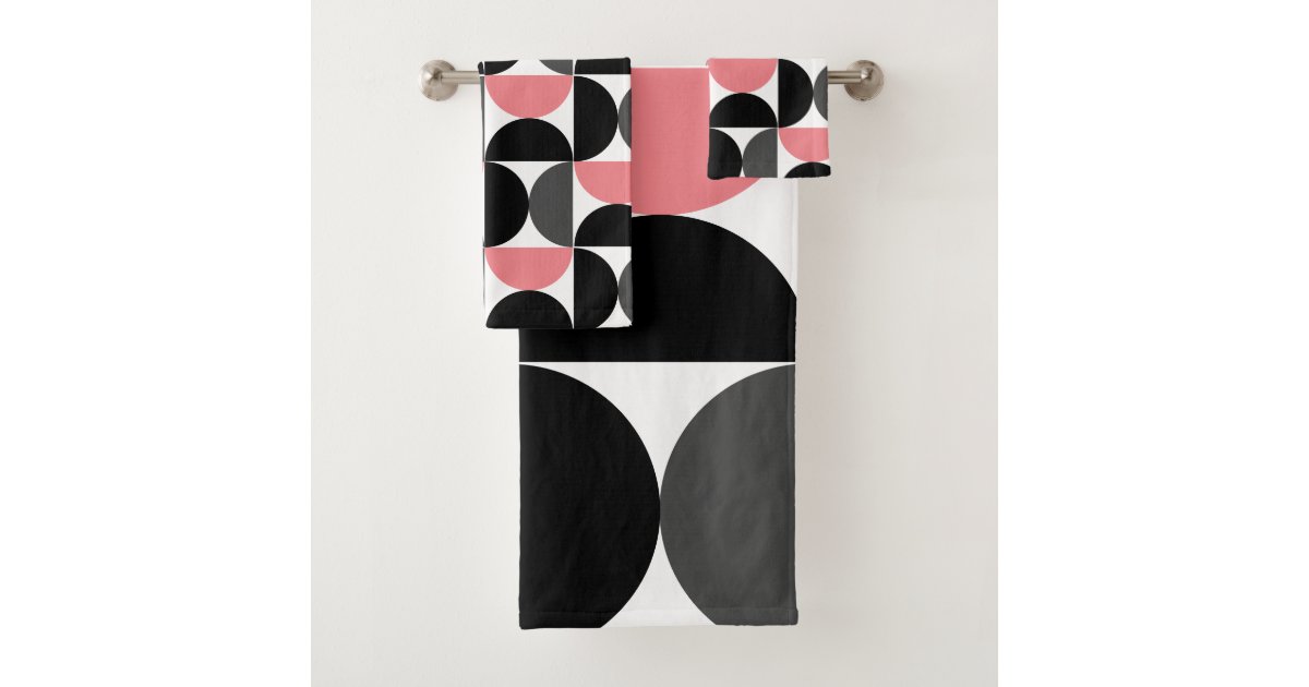 MidCentury Modern Pink Black and White Bath Towel Set Zazzle