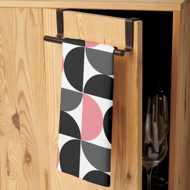 Mid-Century Modern Pink Black and White  Kitchen Towel (Thirds Fold)