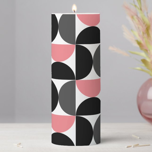 Mid-Century Modern Pink Black and White   Pillar Candle (In Situ)