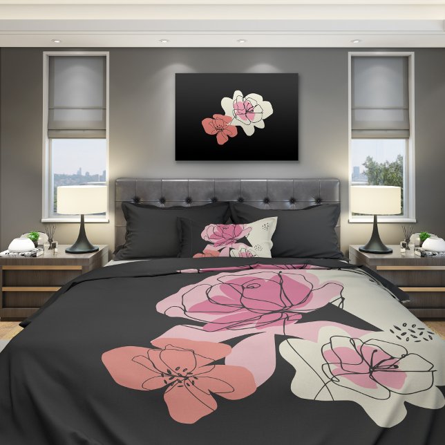 Mid Century Modern Pink Black Line Floral Duvet Co (Creator Uploaded)