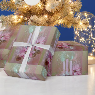 Mid Century Modern Pink Candles & Poinsettia Wrapping Paper