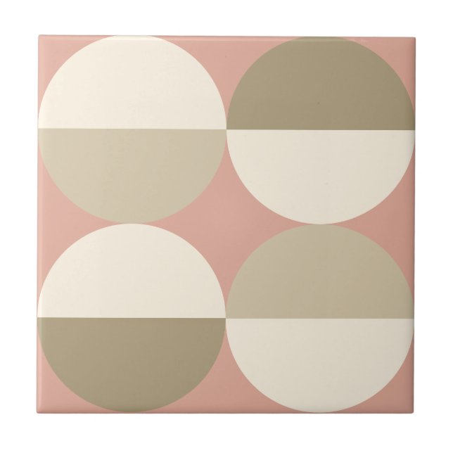 Mid Century Modern Pink circles geometric pattern Ceramic Tile (Front)