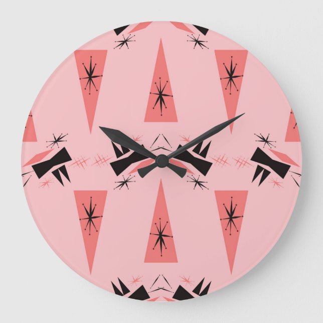 Mid-Century Modern: Pink Coral Pattern. Large Clock (Front)