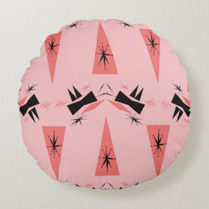 Mid-Century Modern: Pink Coral Pattern. Round Pillow