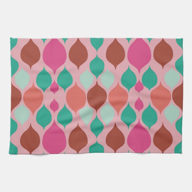 Mid Century Modern Pink Geometric  Kitchen Towel (Horizontal)