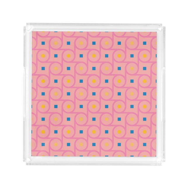 Mid Century Modern Pink Interlocking Circle Acrylic Tray (Front)