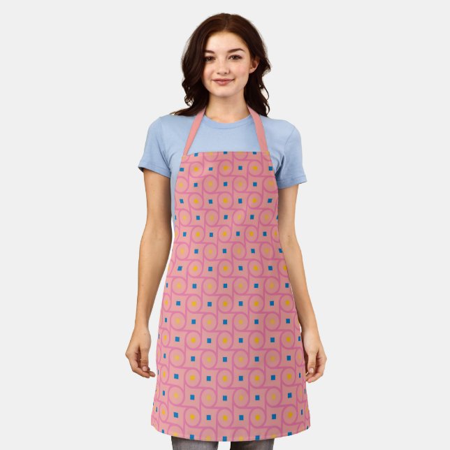 Mid Century Modern Pink Interlocking Circle Apron (Worn)
