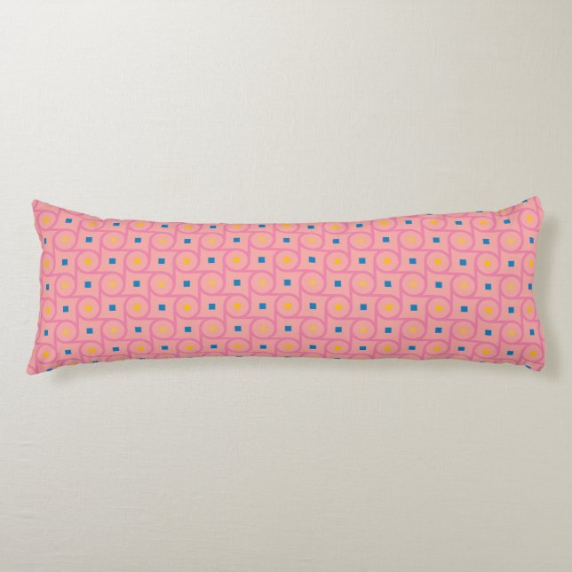 Mid Century Modern Pink Interlocking Circle Body Pillow (Front)