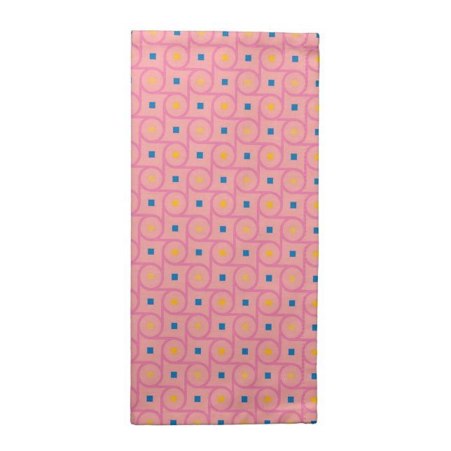Mid Century Modern Pink Interlocking Circle Cloth Napkin (Half Fold)