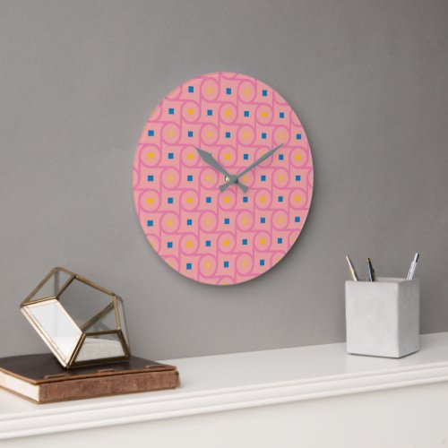 Mid Century Modern Pink Interlocking Circle Large Clock