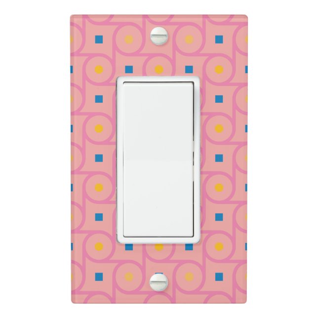 Mid Century Modern Pink Interlocking Circle Light Switch Cover (In Situ)