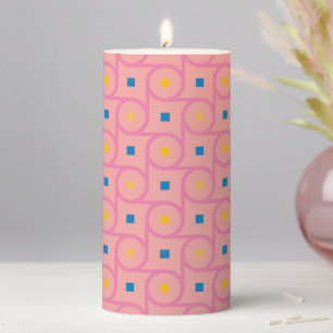 Mid Century Modern Pink Interlocking Circle Pillar Candle