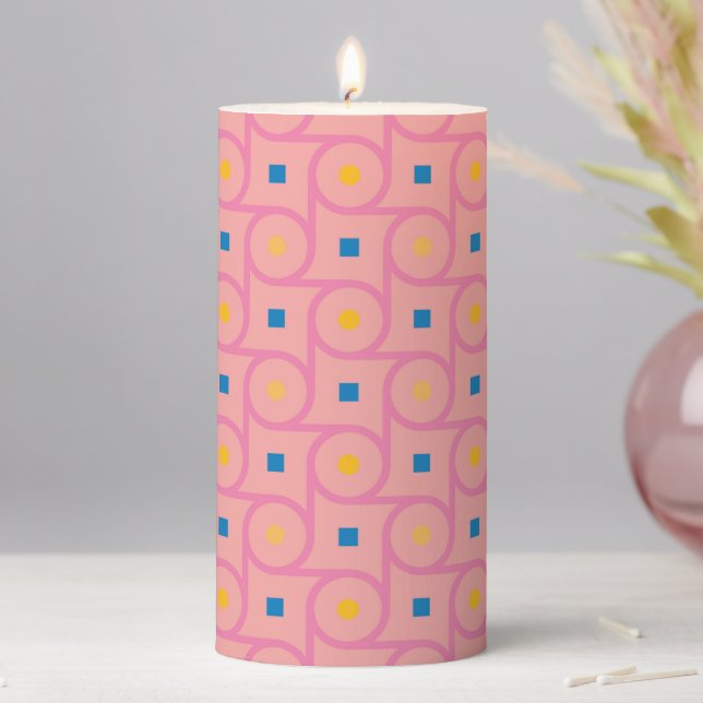 Mid Century Modern Pink Interlocking Circle Pillar Candle (In Situ)