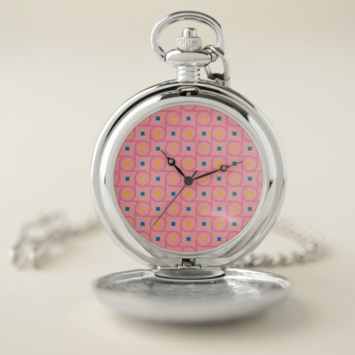 Mid Century Modern Pink Interlocking Circle Pocket Watch